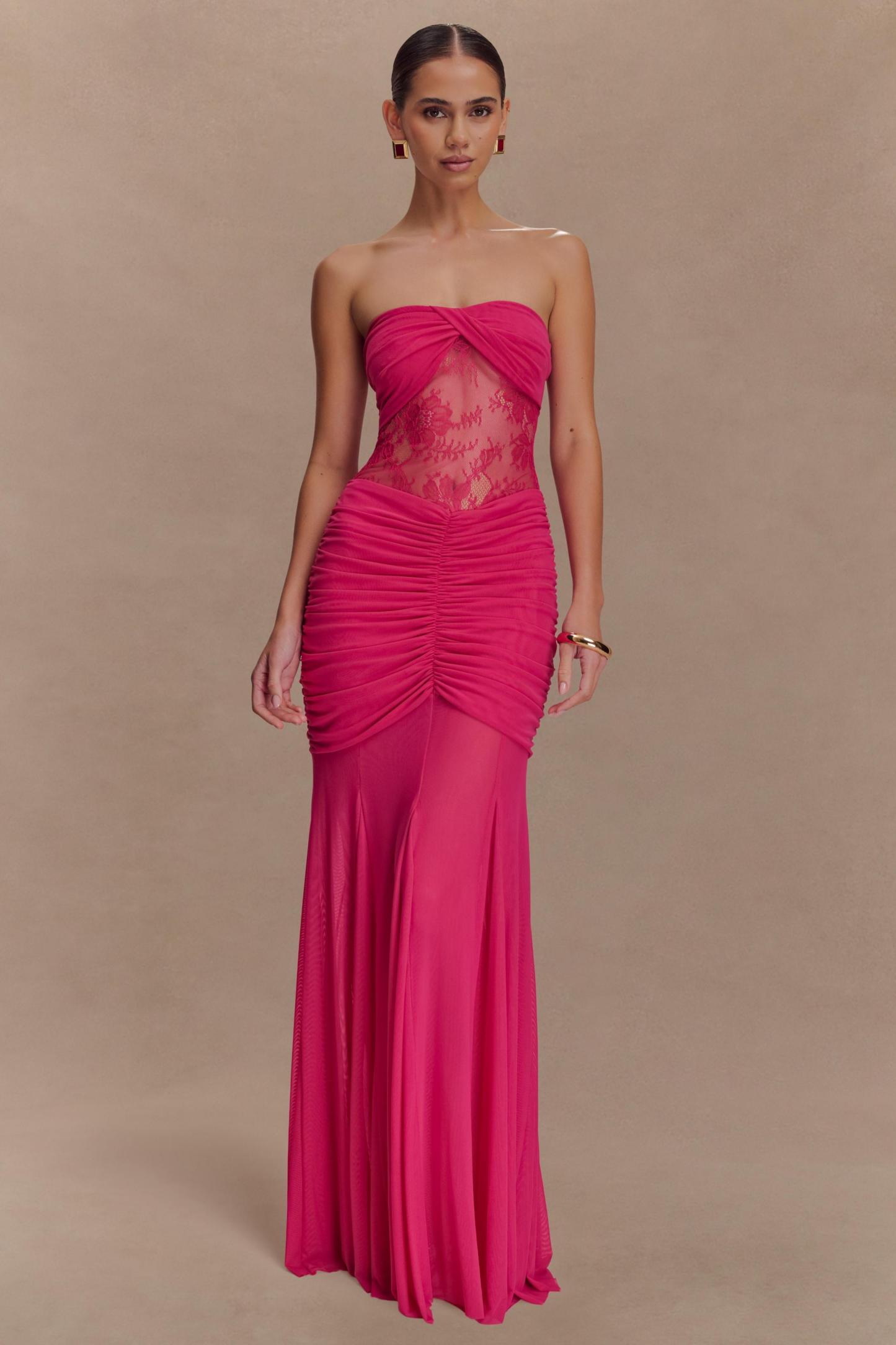 Mesh Splicing Lace Off-Shoulder Maxi Dress