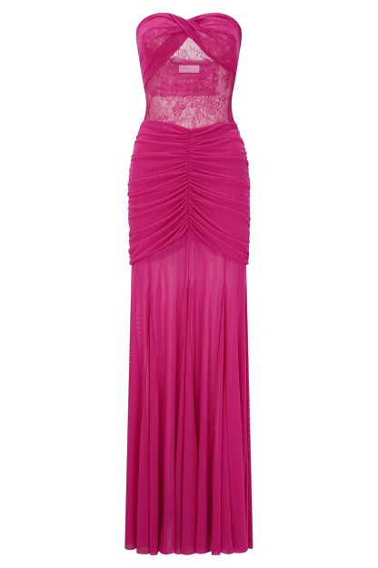 Mesh Splicing Lace Off-Shoulder Maxi Dress