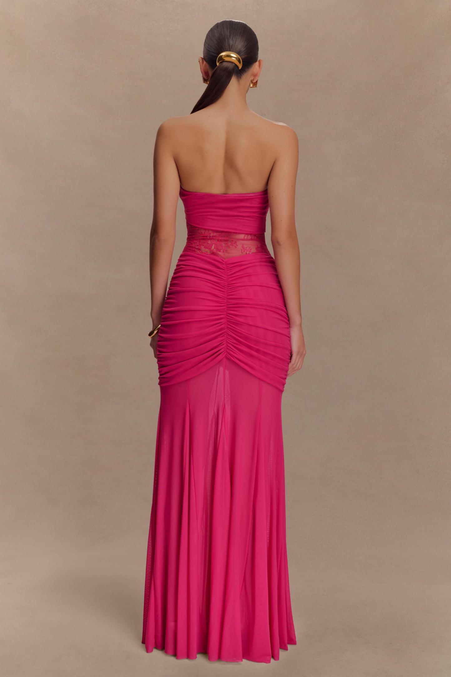 Mesh Splicing Lace Off-Shoulder Maxi Dress