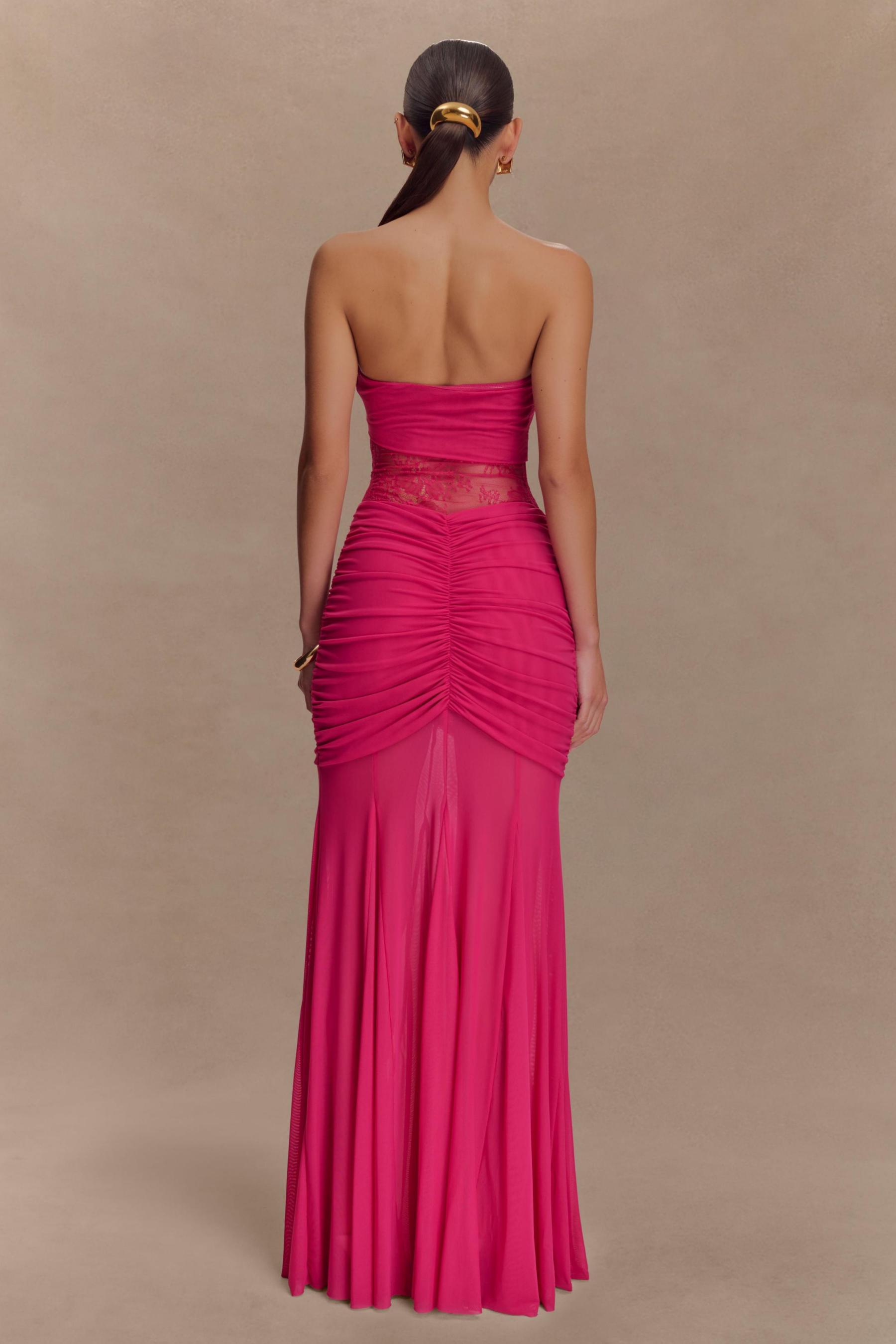 Mesh Splicing Lace Off-Shoulder Maxi Dress