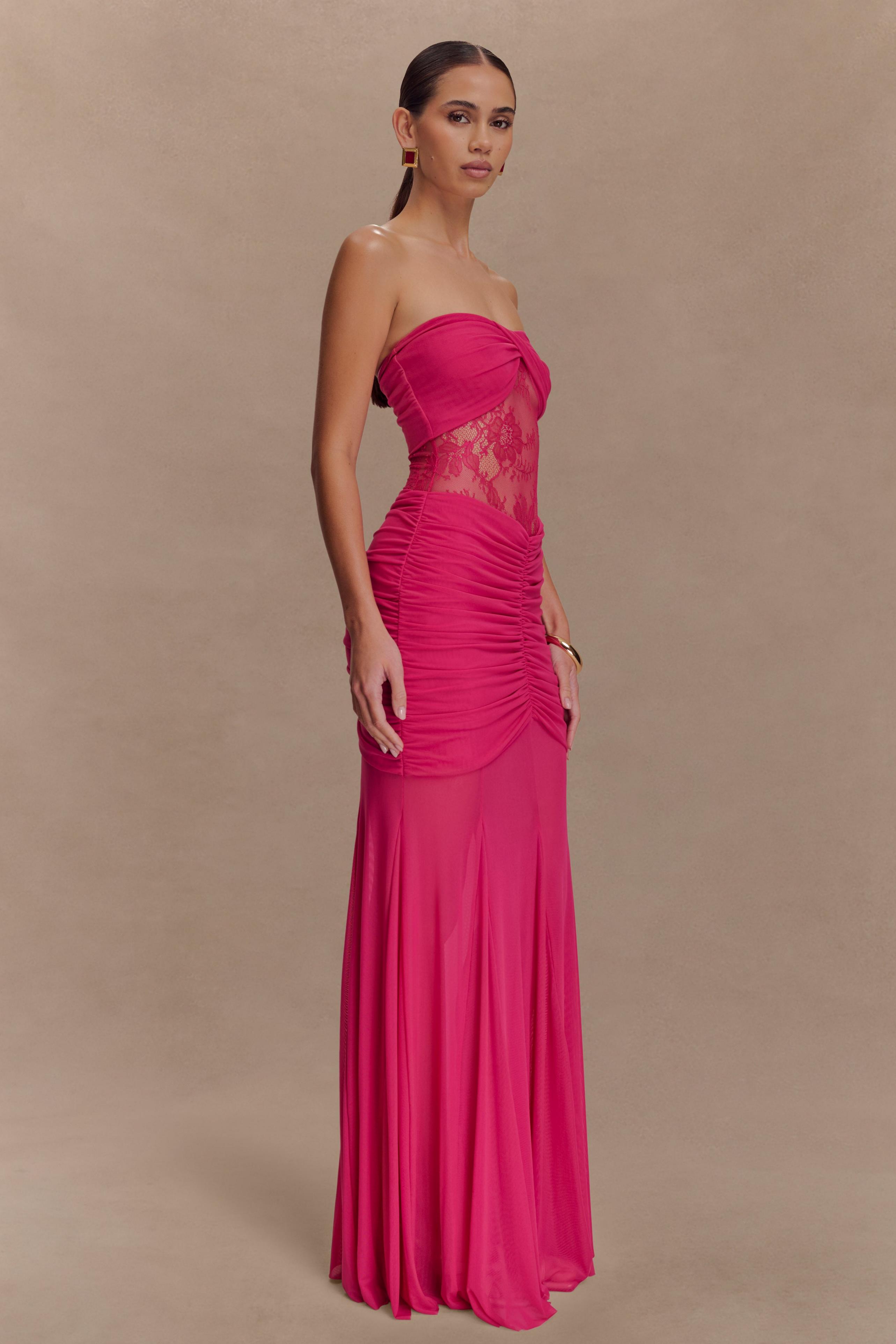 Mesh Splicing Lace Off-Shoulder Maxi Dress