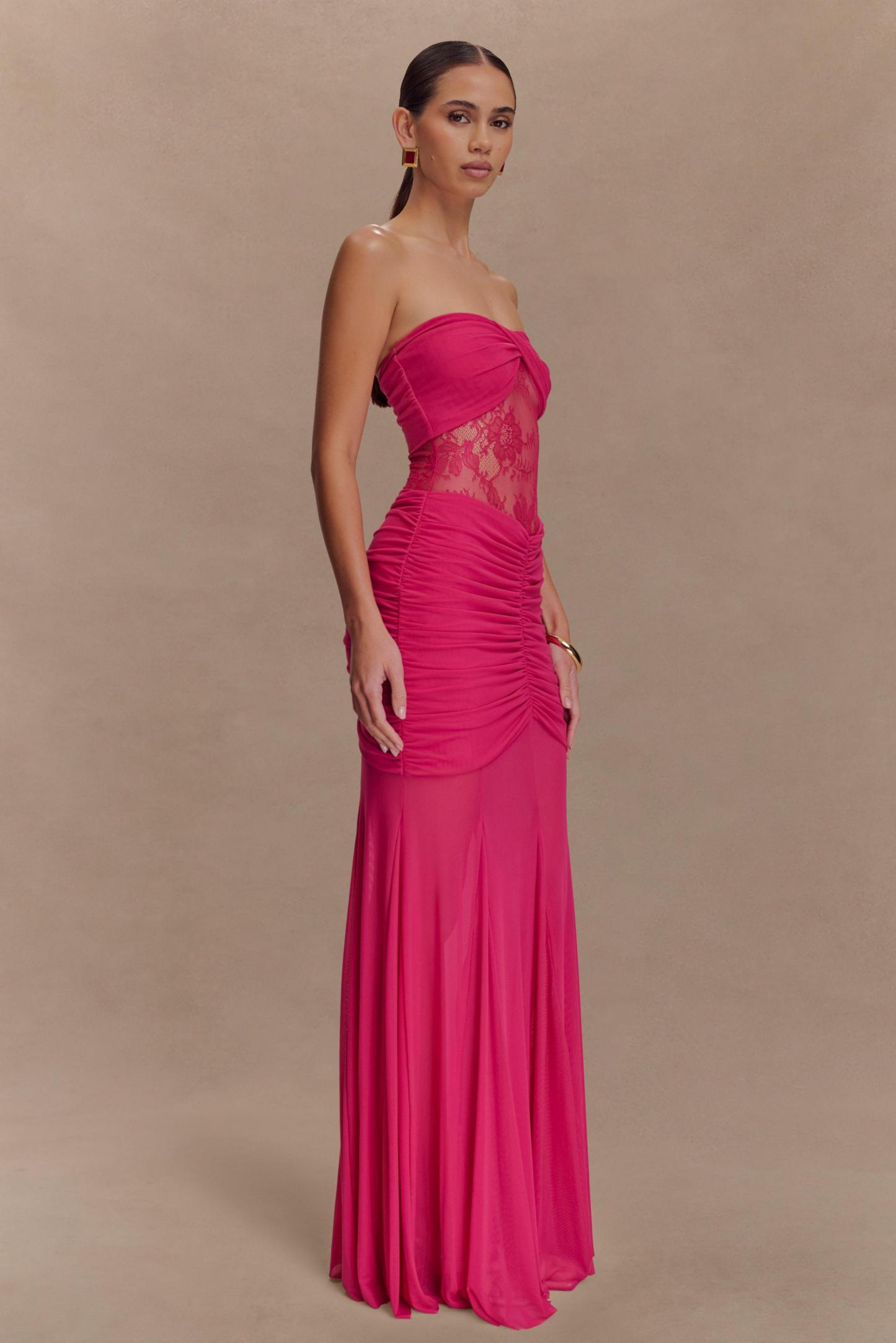 Mesh Splicing Lace Off-Shoulder Maxi Dress