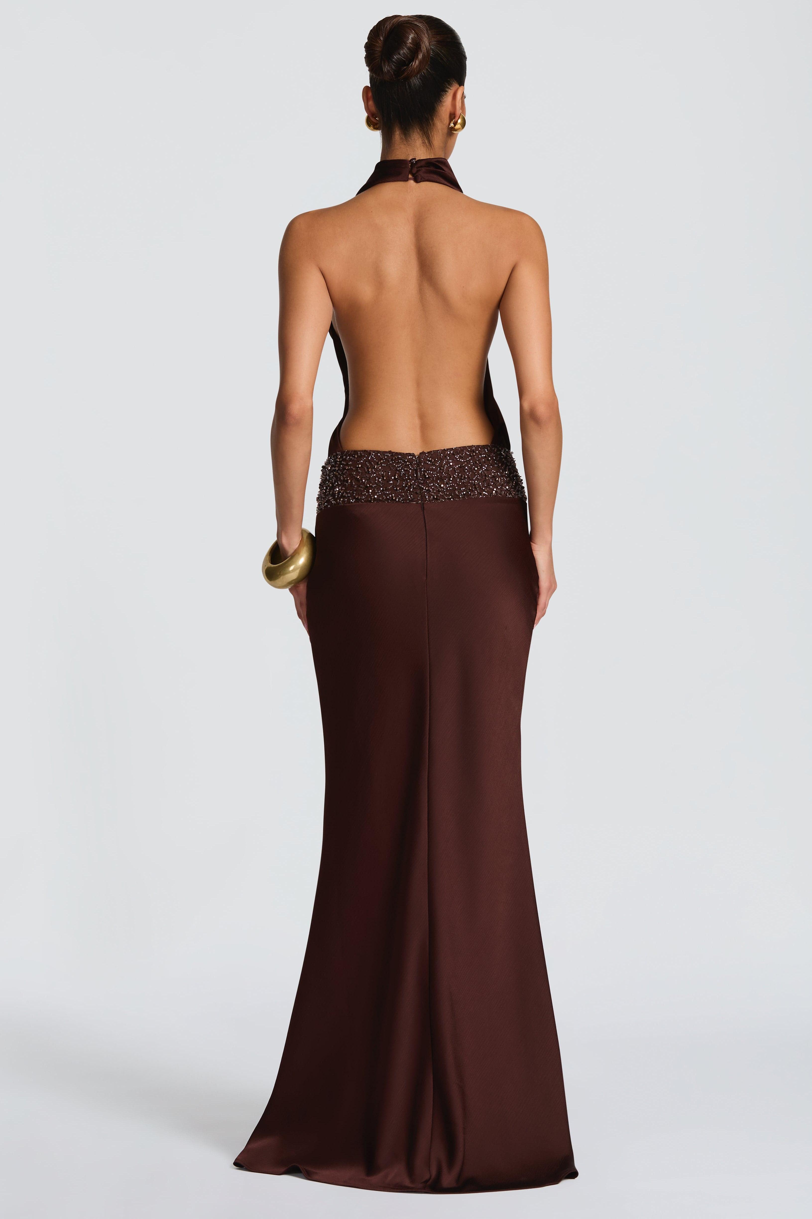 Chiffon Sequin Backless Maxi Dress