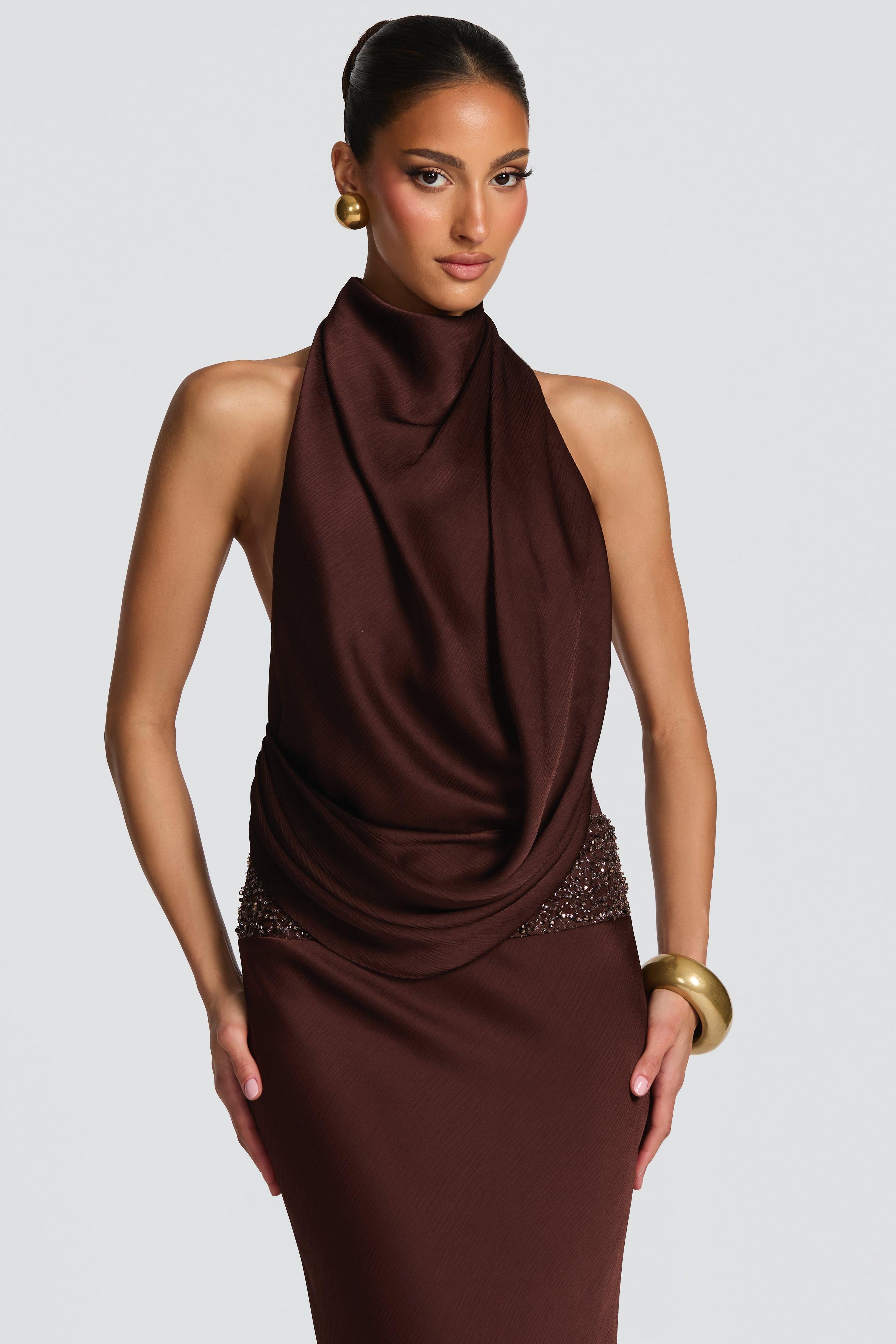 Chiffon Sequin Backless Maxi Dress