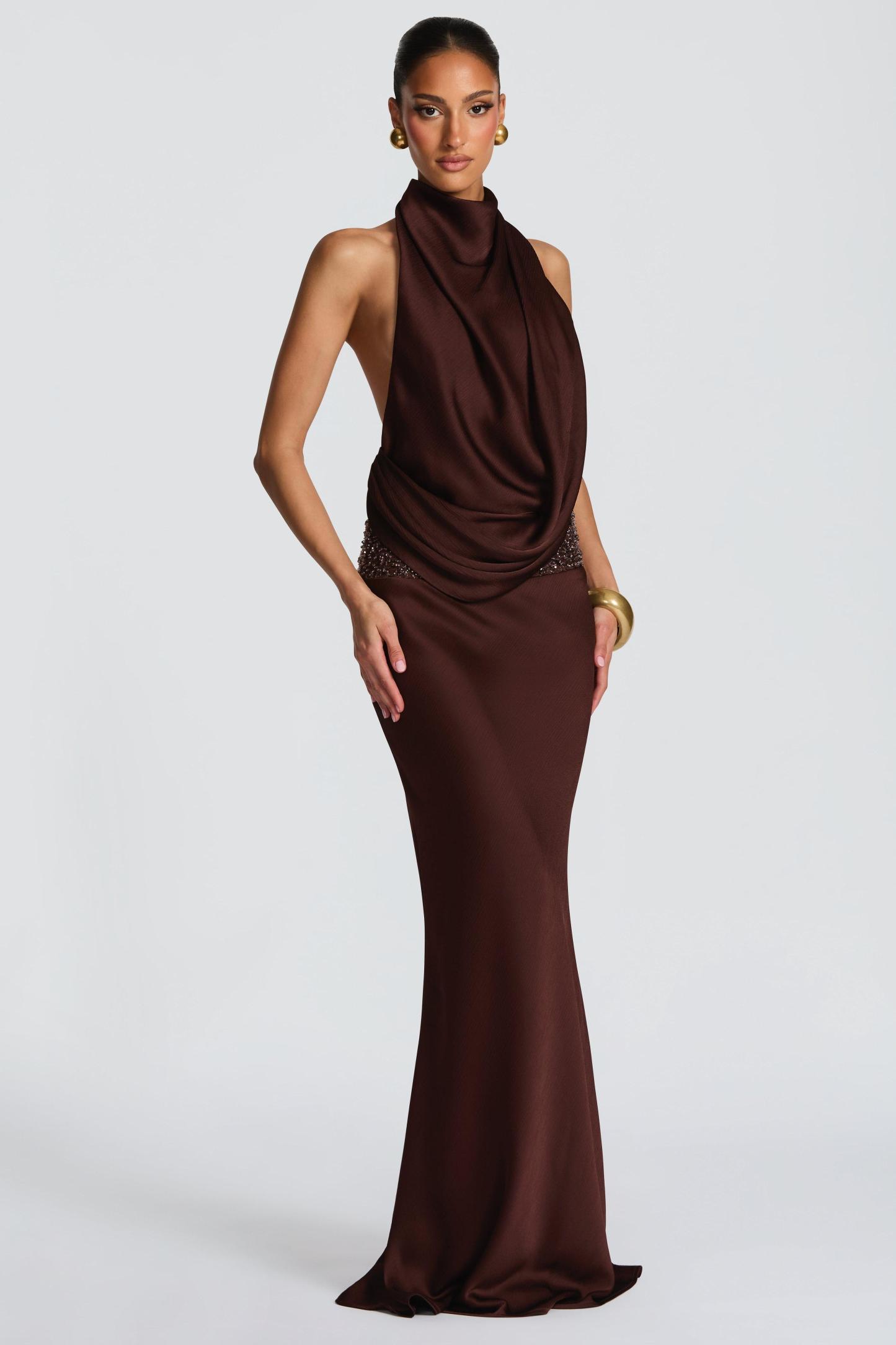 Chiffon Sequin Backless Maxi Dress