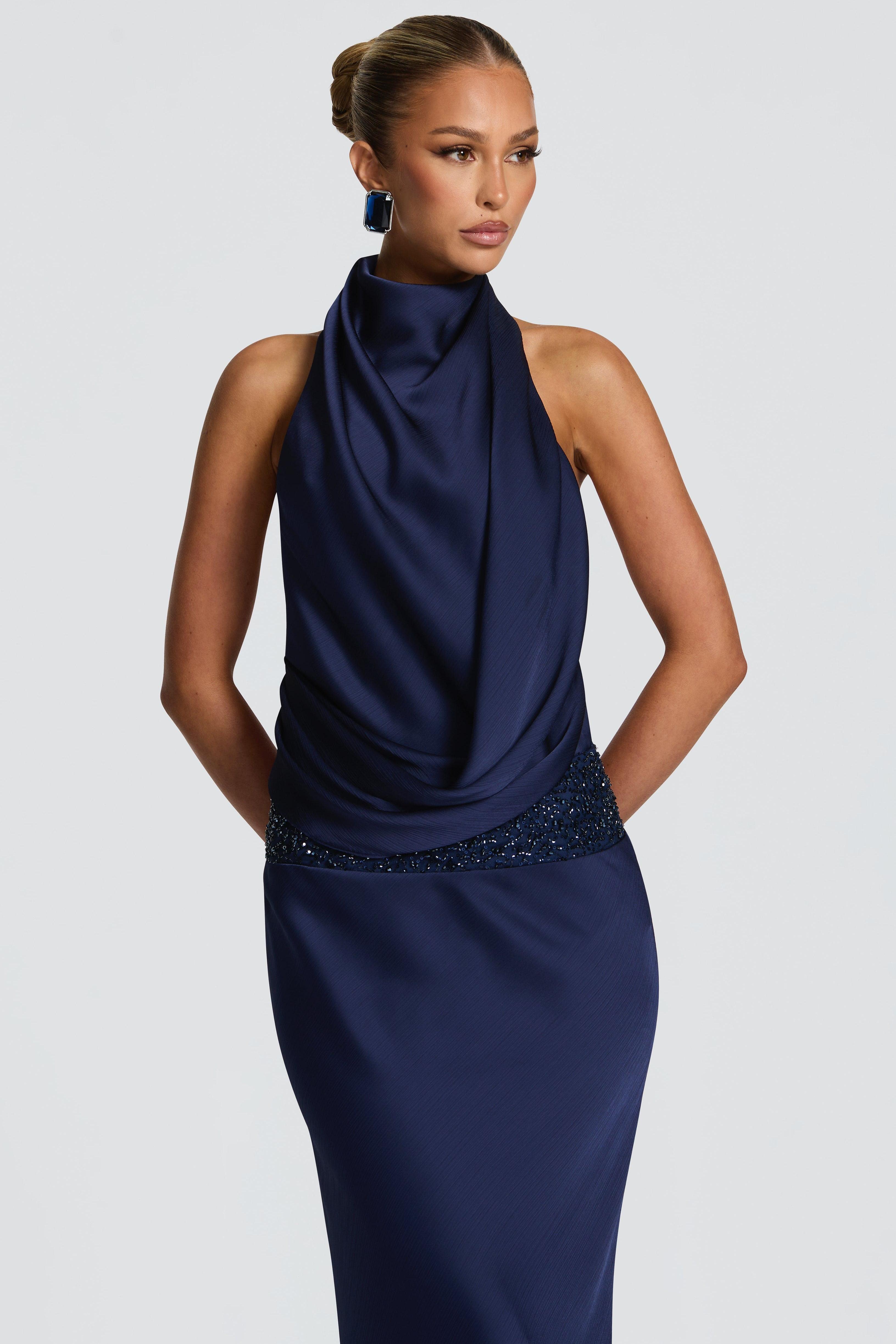 Chiffon Sequin Backless Maxi Dress