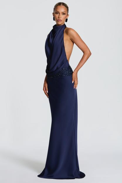 Chiffon Sequin Backless Maxi Dress