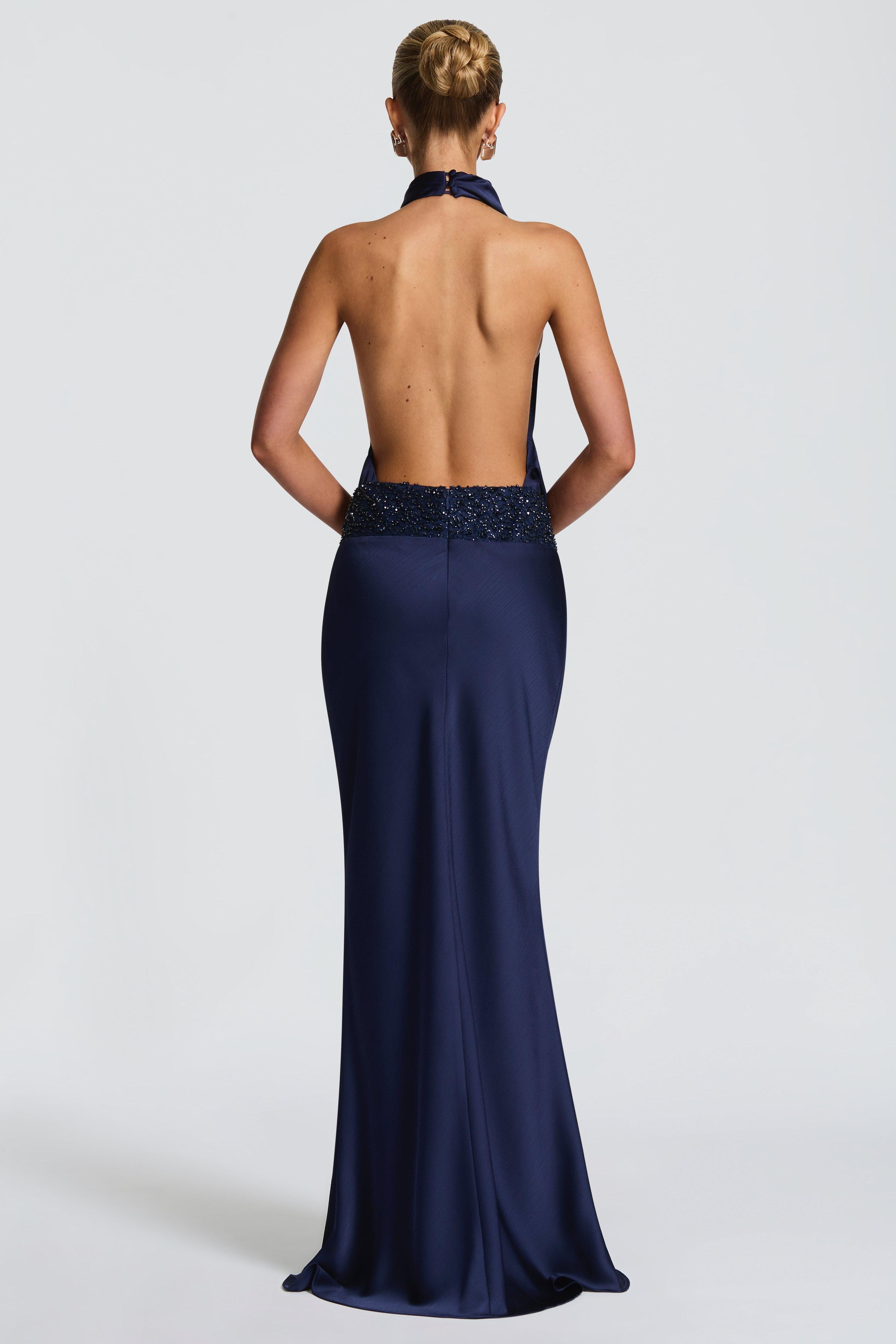 Chiffon Sequin Backless Maxi Dress
