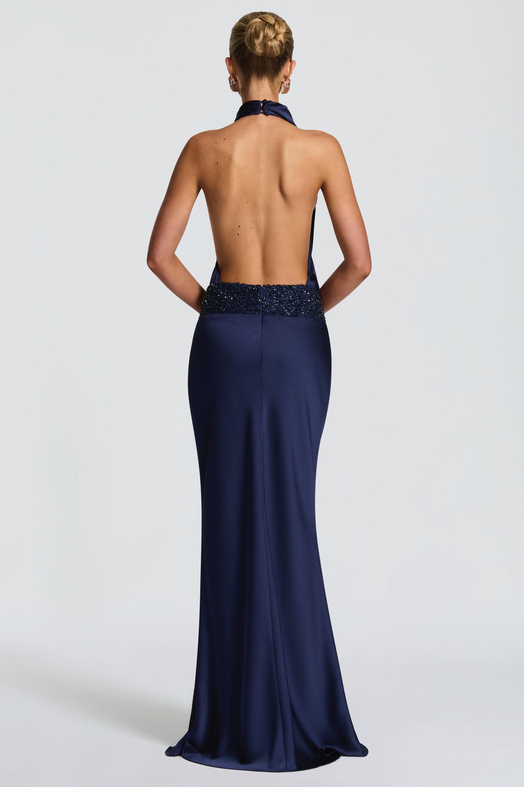 Chiffon Sequin Backless Maxi Dress