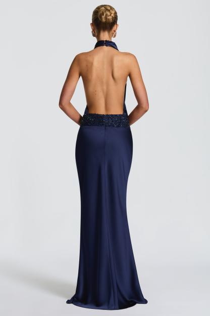 Chiffon Sequin Backless Maxi Dress