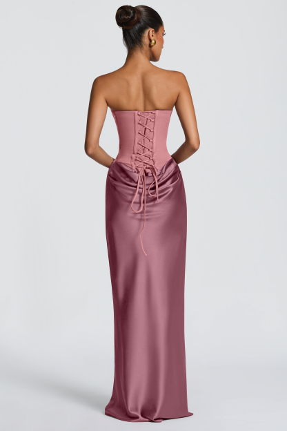 Jersey Splicing Satin Tie-Up Maxi Dress