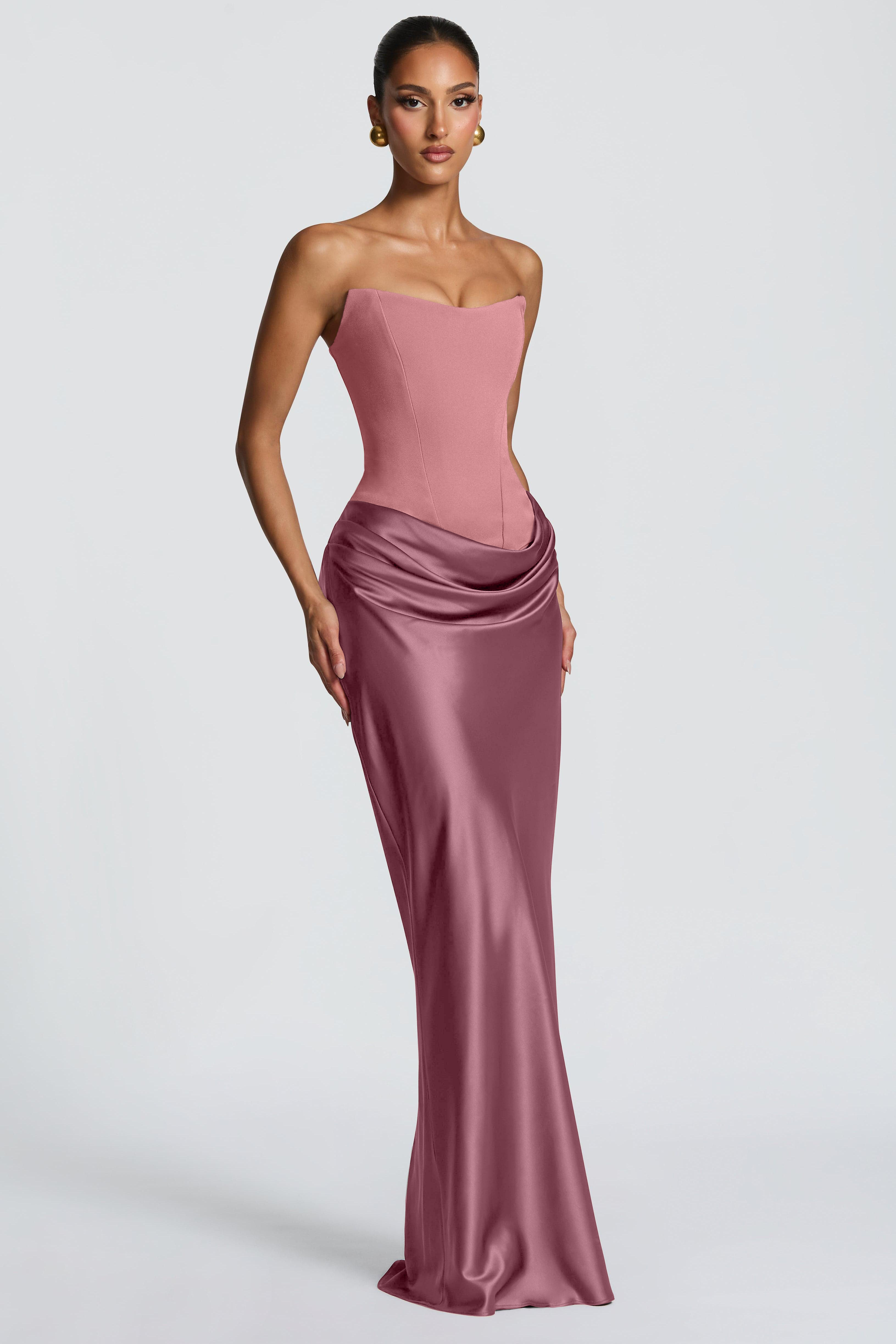 Jersey Splicing Satin Tie-Up Maxi Dress