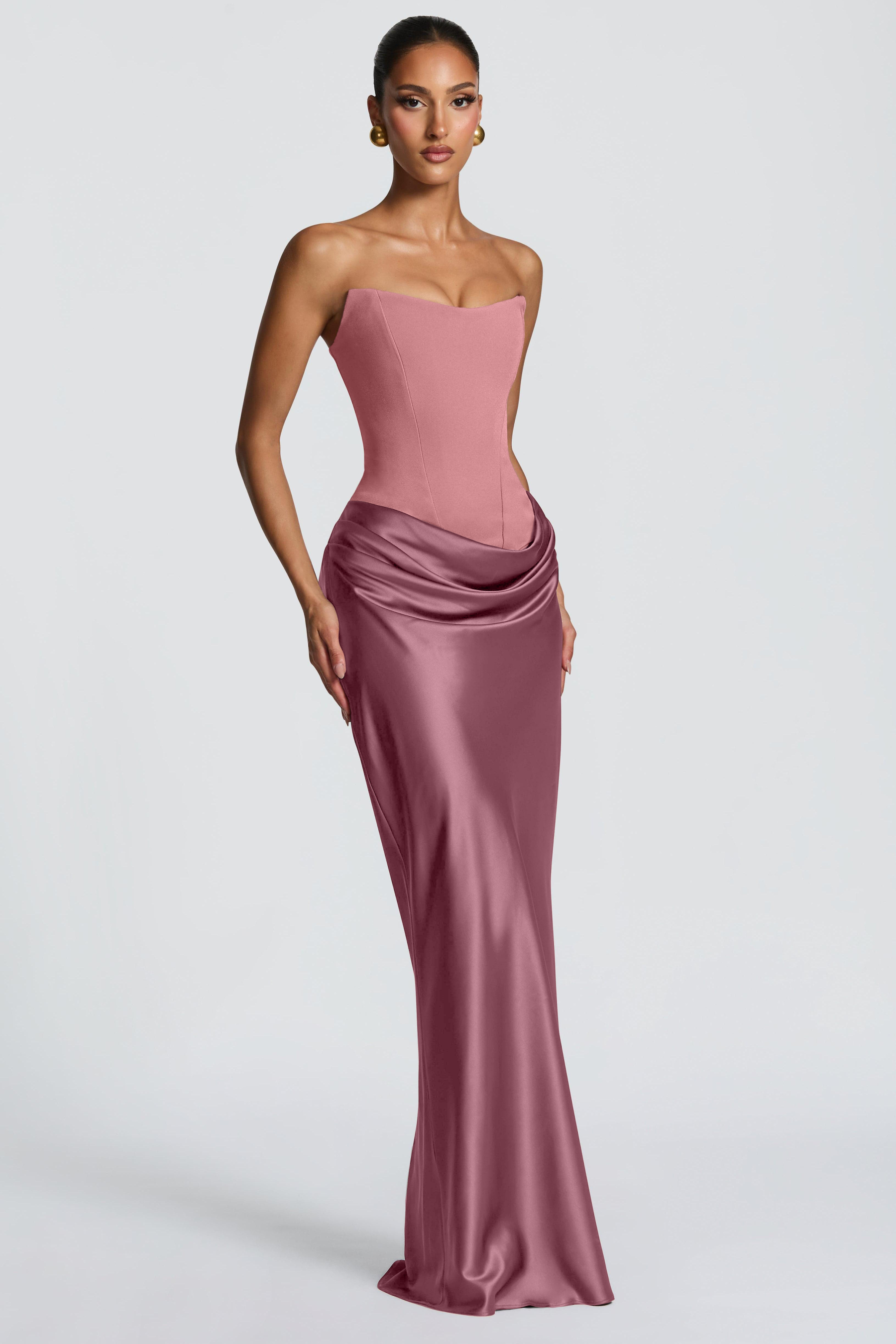 Jersey Splicing Satin Tie-Up Maxi Dress