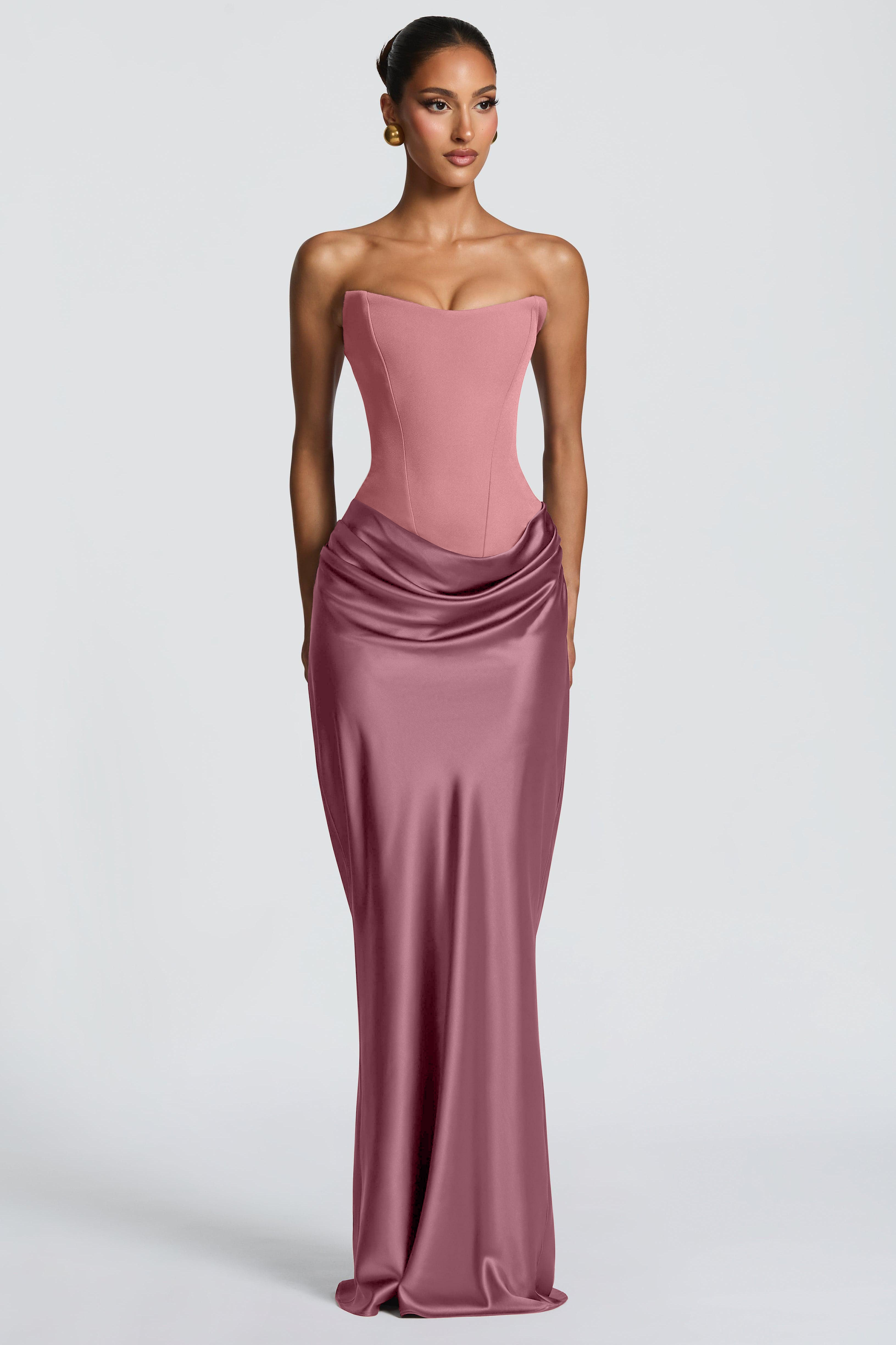 Jersey Splicing Satin Tie-Up Maxi Dress