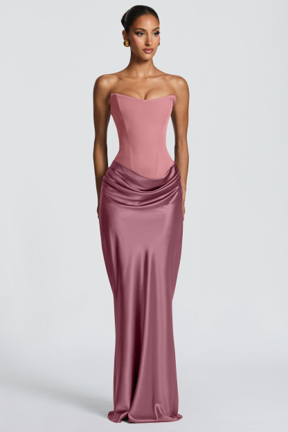 Jersey Splicing Satin Tie-Up Maxi Dress