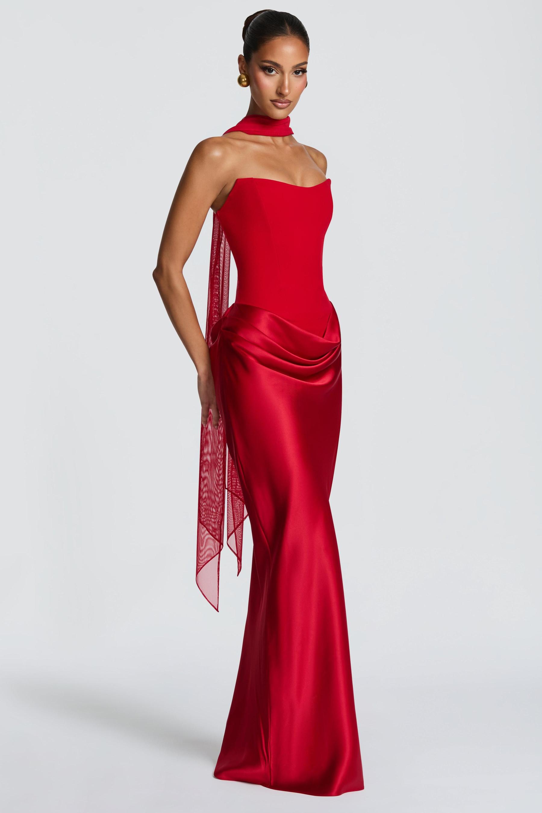 Jersey Splicing Satin Tie-Up Maxi Dress