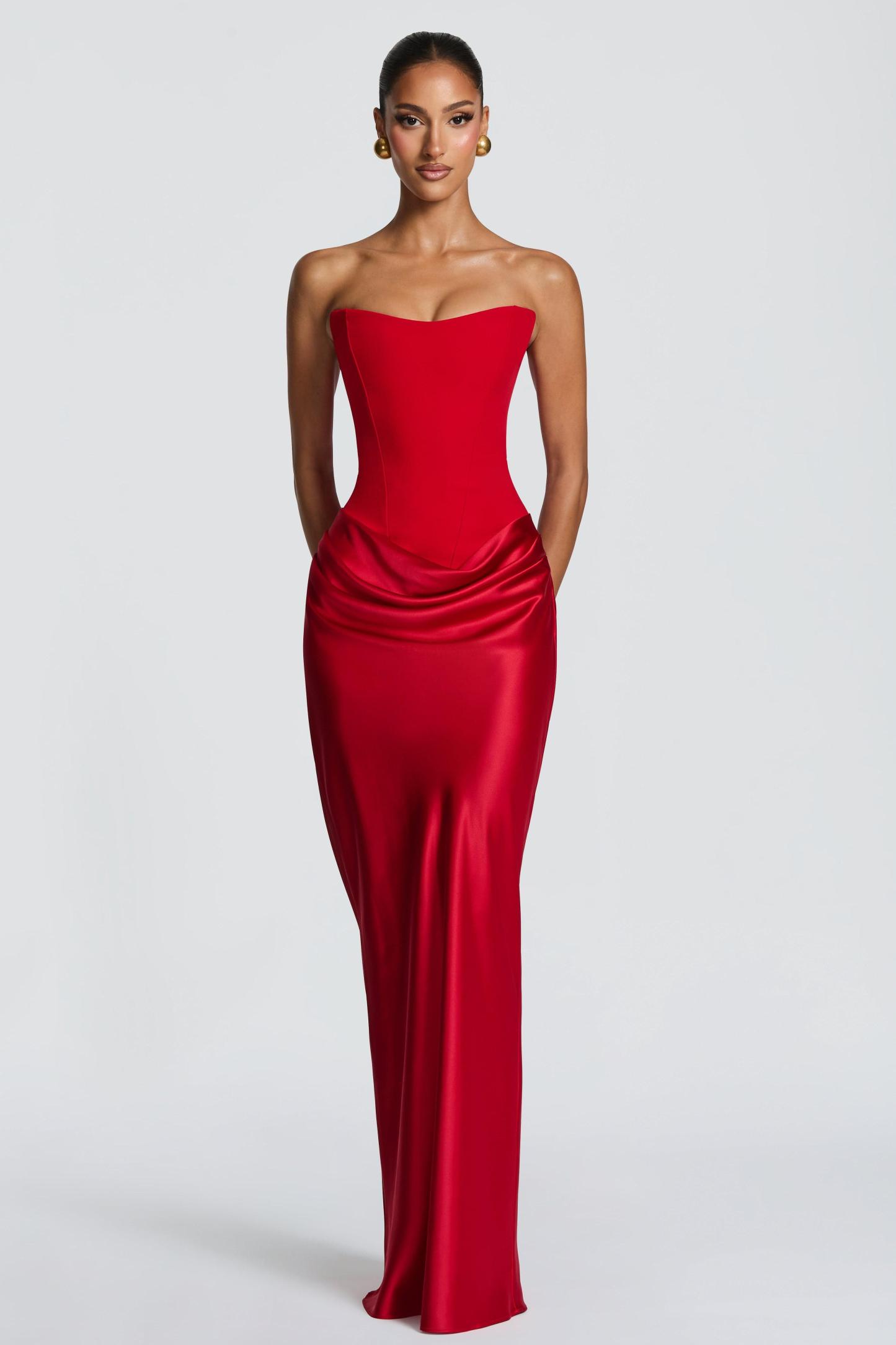 Jersey Splicing Satin Tie-Up Maxi Dress