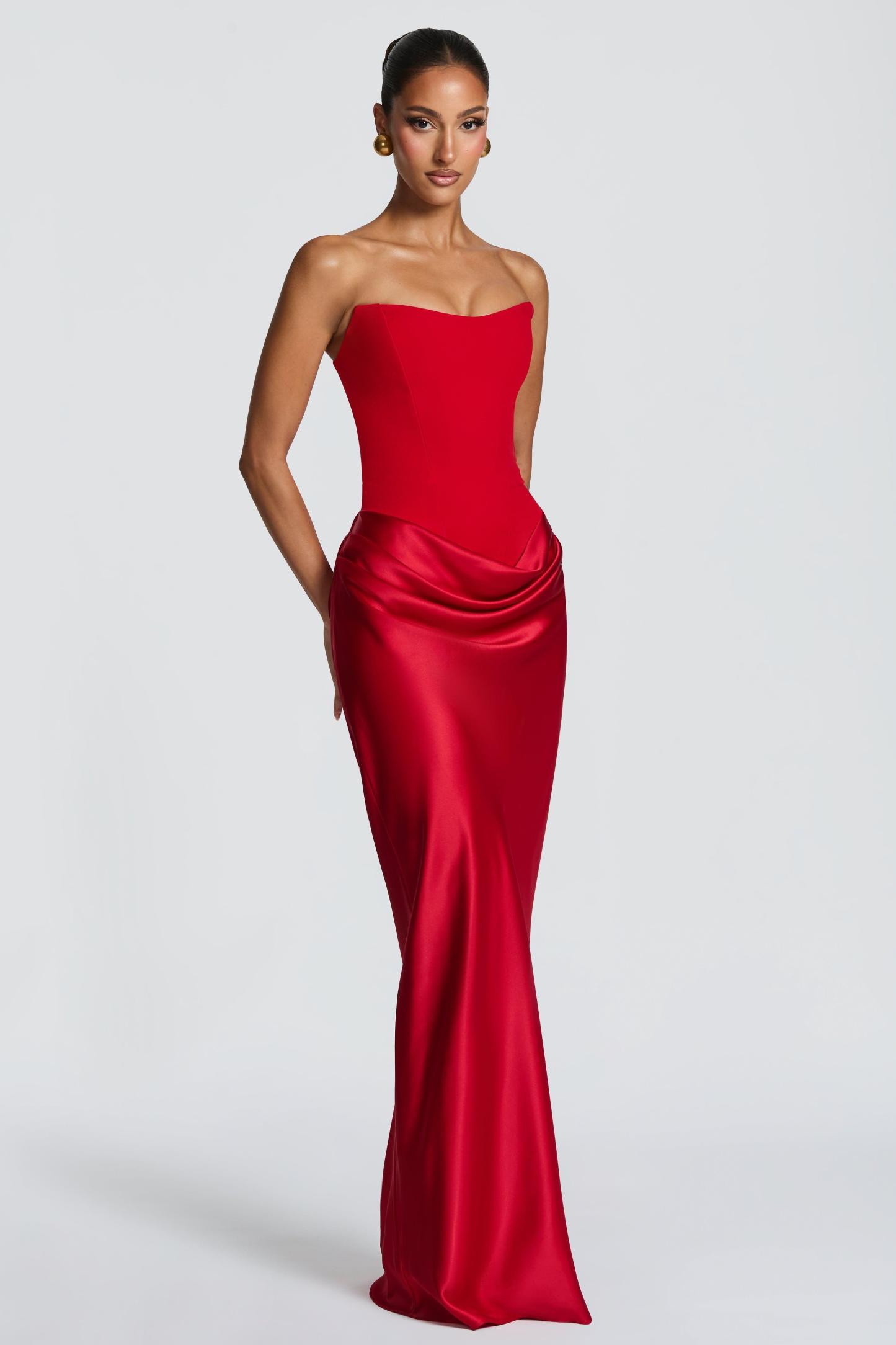 Jersey Splicing Satin Tie-Up Maxi Dress