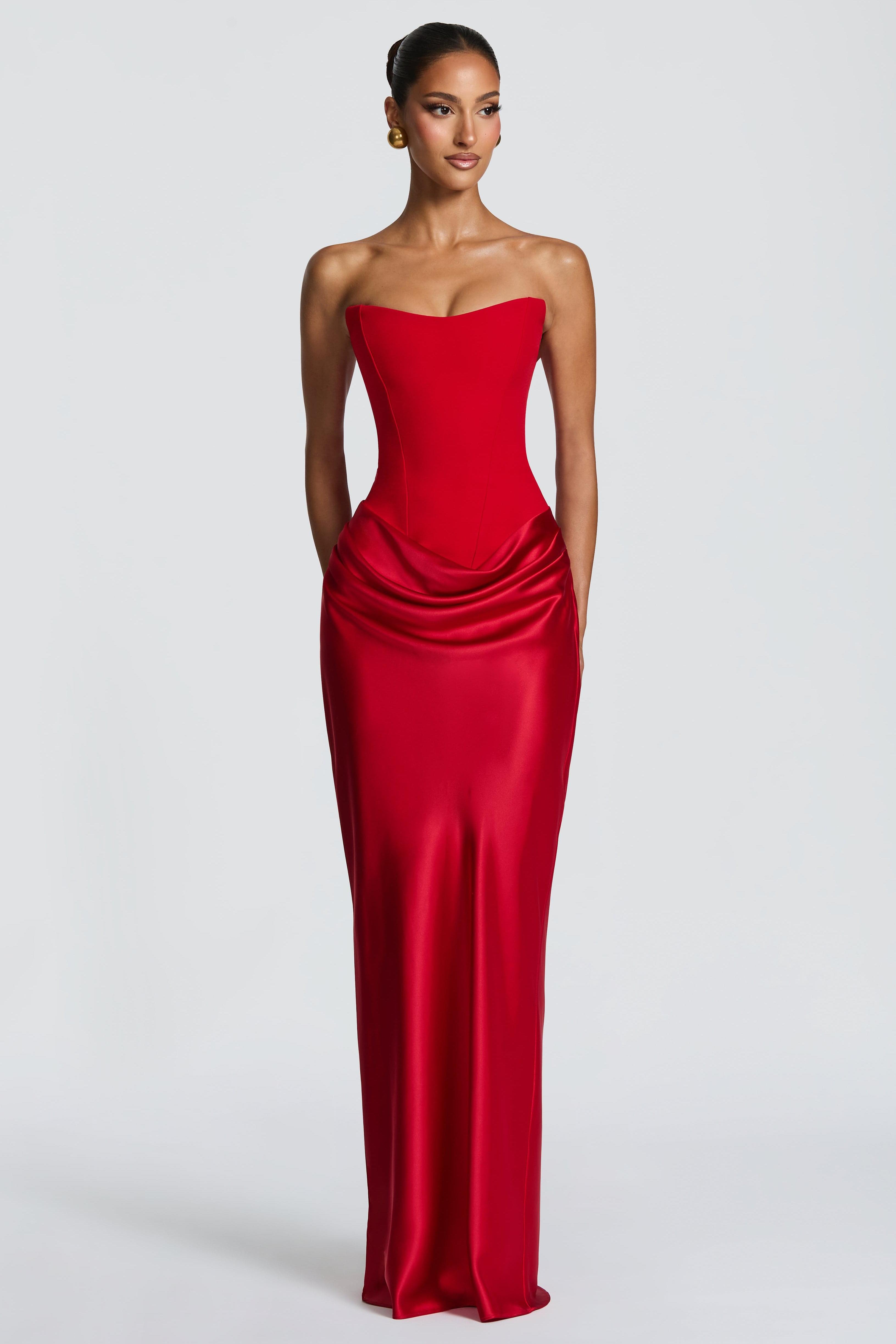 Jersey Splicing Satin Tie-Up Maxi Dress
