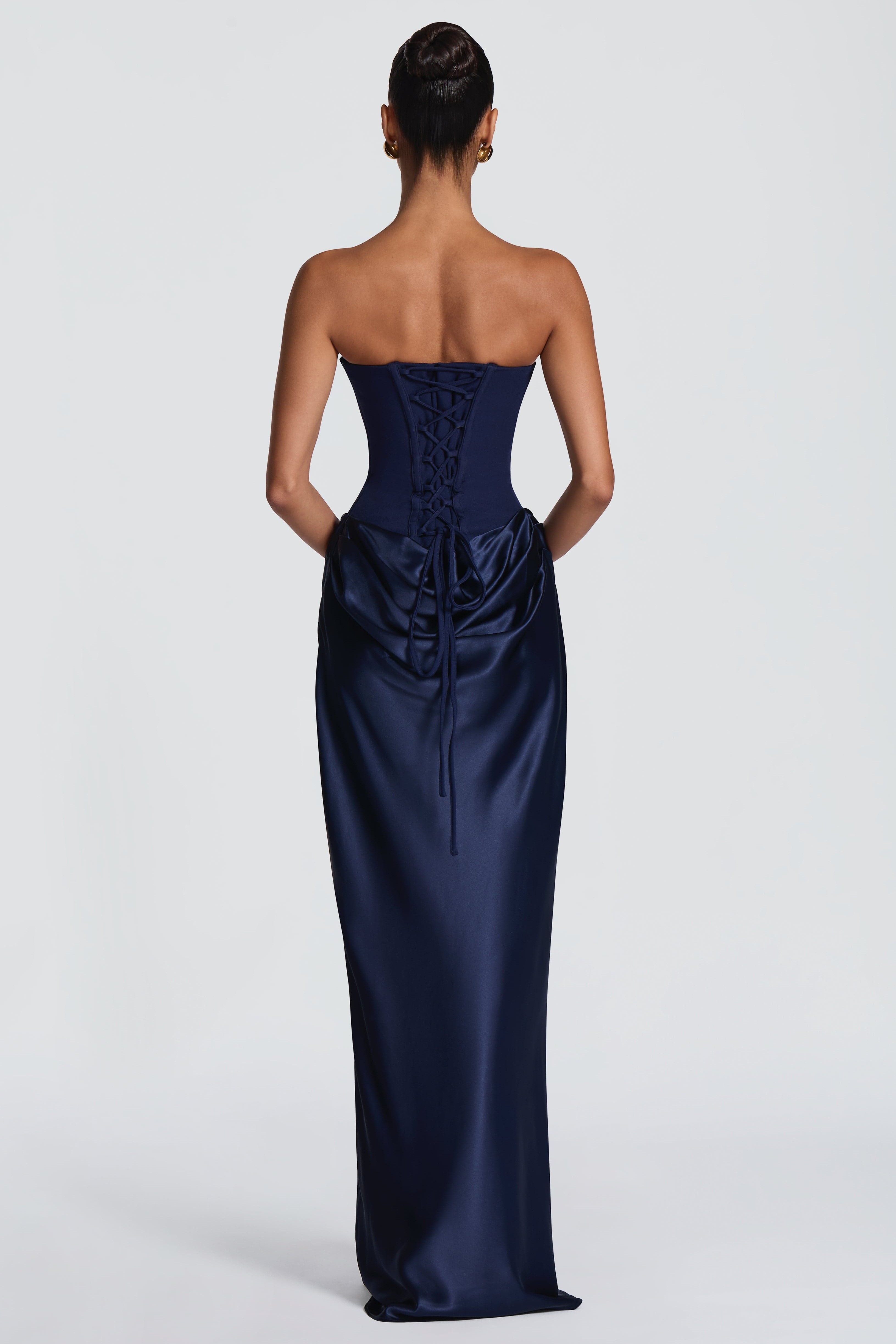 Jersey Splicing Satin Tie-Up Maxi Dress