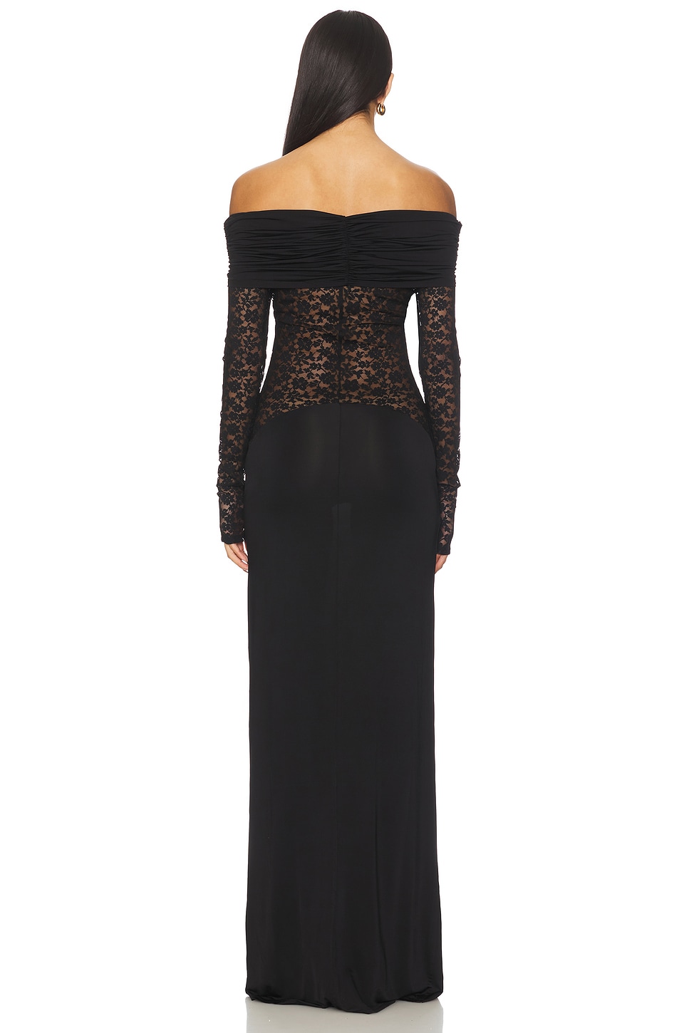 Lace Splicing Jersey See-Through Maxi Dress