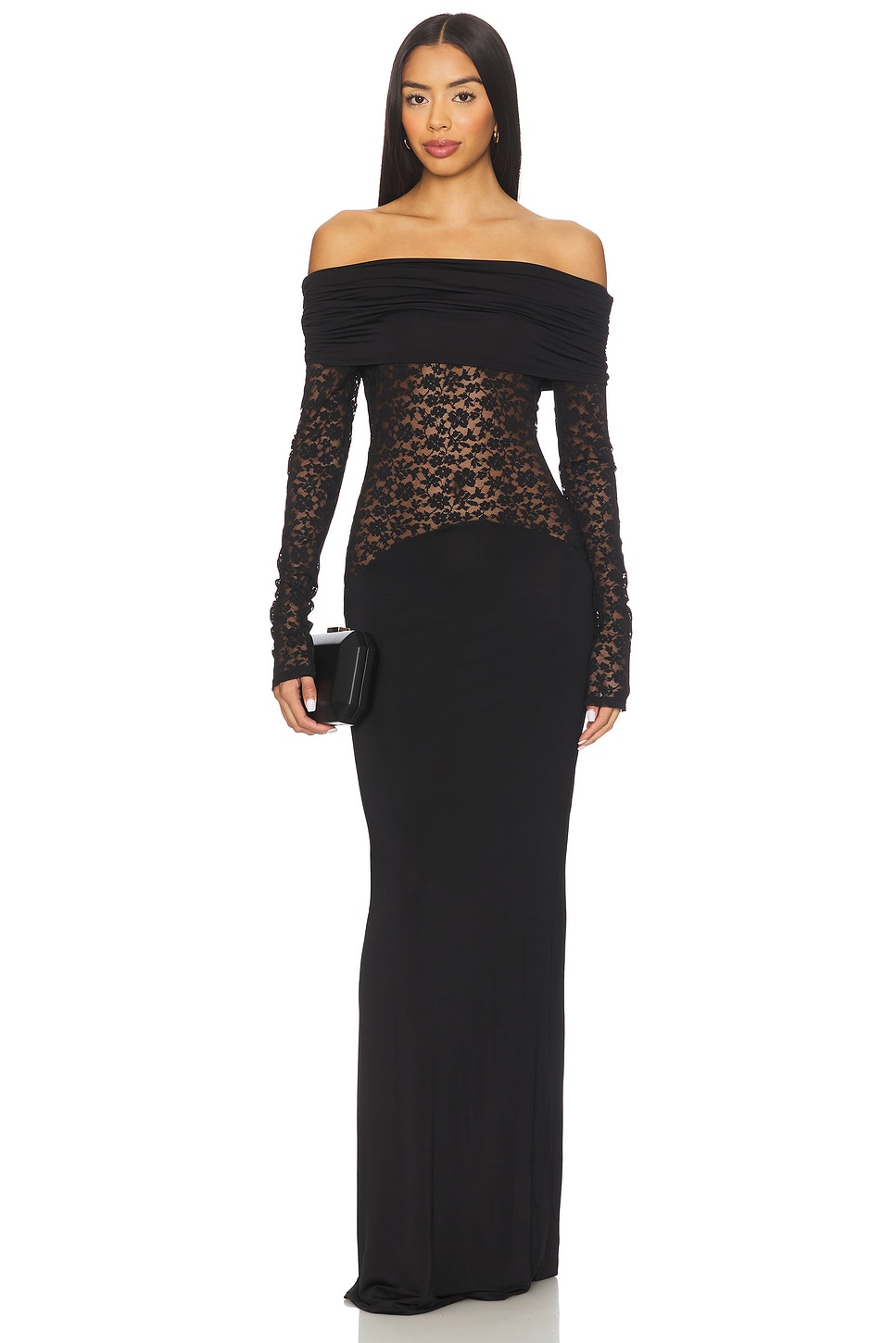 Lace Splicing Jersey See-Through Maxi Dress