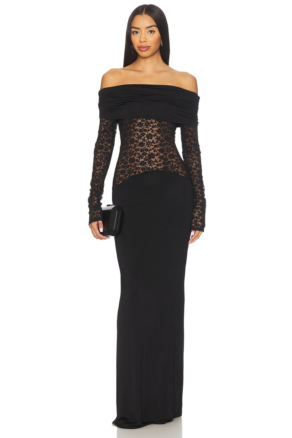 Lace Splicing Jersey See-Through Maxi Dress
