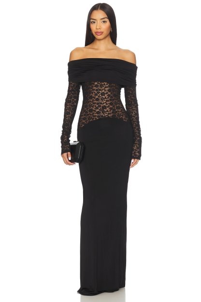 Lace Splicing Jersey See-Through Maxi Dress