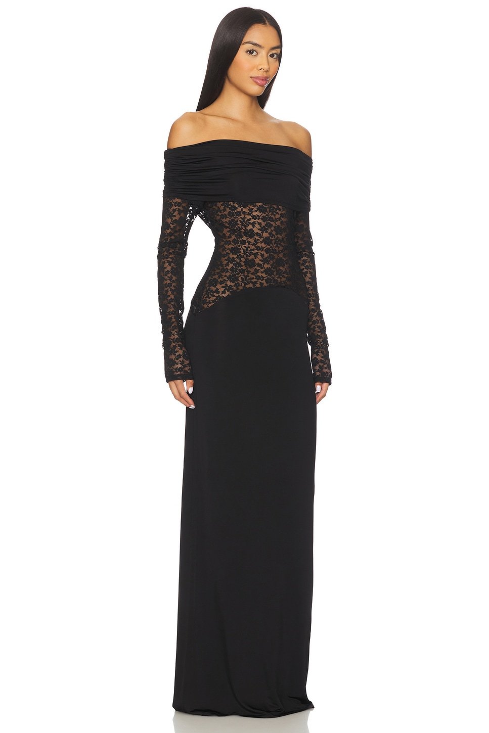Lace Splicing Jersey See-Through Maxi Dress