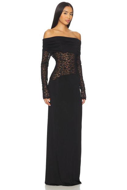 Lace Splicing Jersey See-Through Maxi Dress