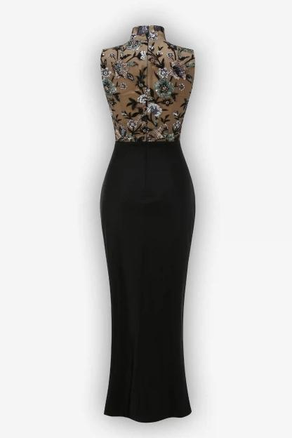 Sequin Embroidered Splicing Jersey Sleeveless Maxi Dress