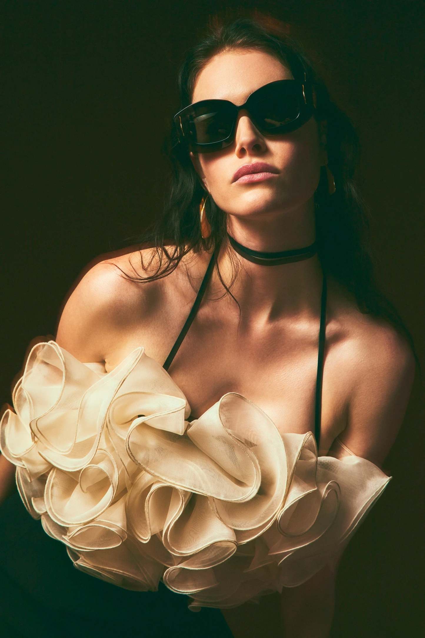 Contrast Color Ruffle Halter Neck Mini Dress