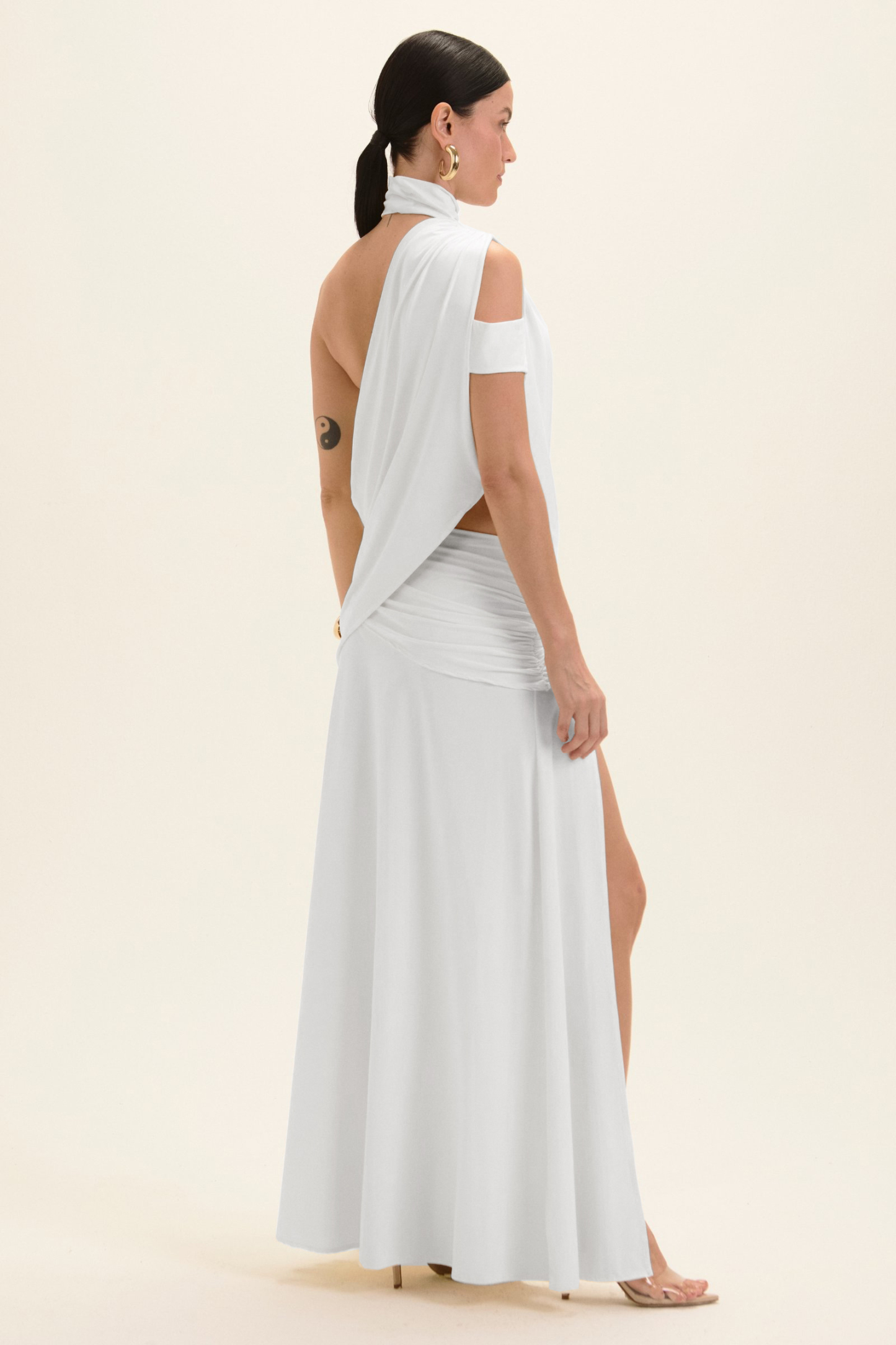 Solid Halter Neck Top & High Slit Maxi Skirt Set