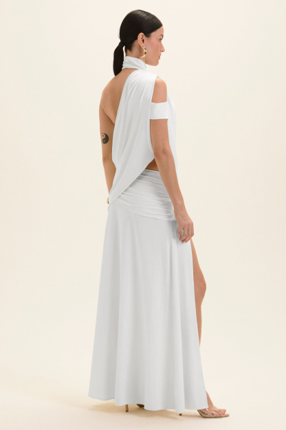 Solid Halter Neck Top & High Slit Maxi Skirt Set