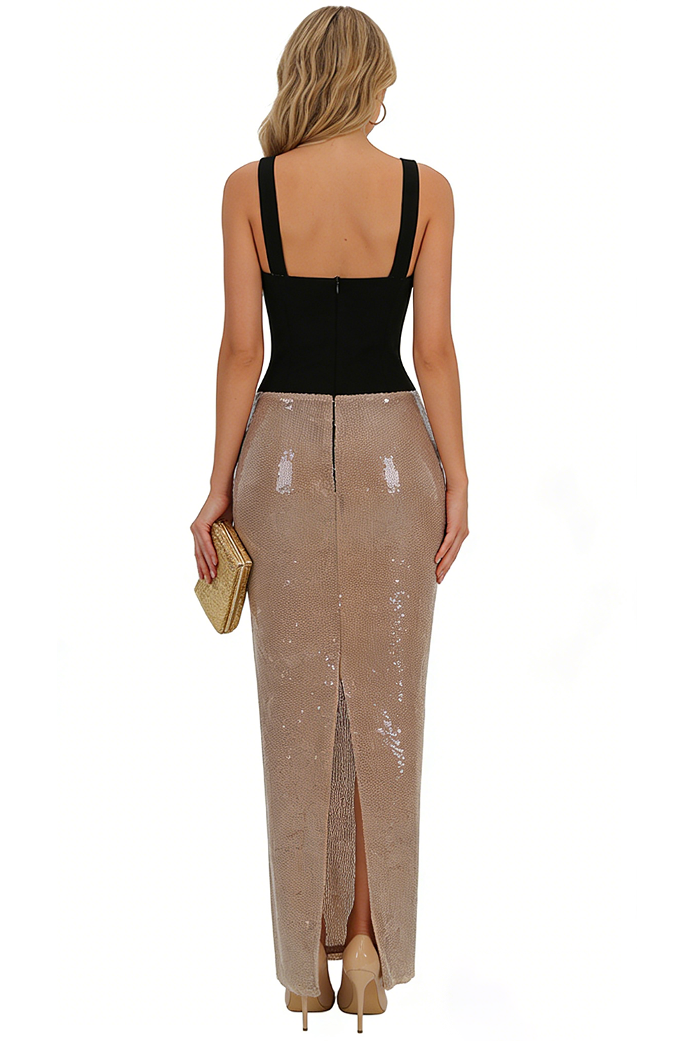 Sequin V-Neck Sleeveless Maxi Dress