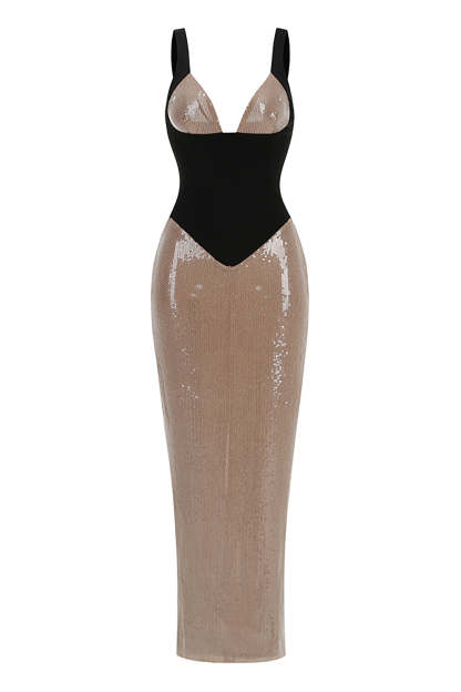 Sequin V-Neck Sleeveless Maxi Dress