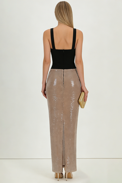 Sequin V-Neck Sleeveless Maxi Dress