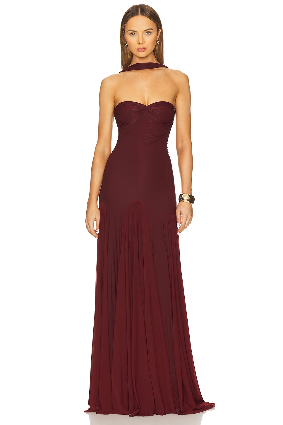 Halter Neck Gathering Solid Maxi Dress