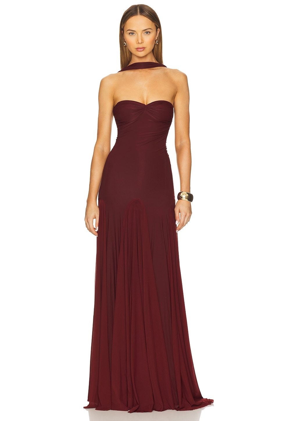 Halter Neck Gathering Solid Maxi Dress