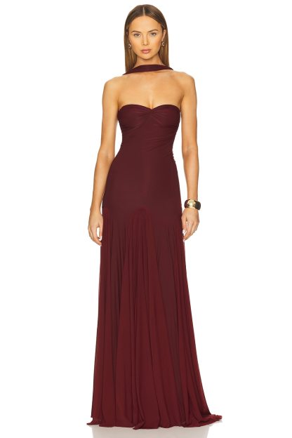 Halter Neck Gathering Solid Maxi Dress
