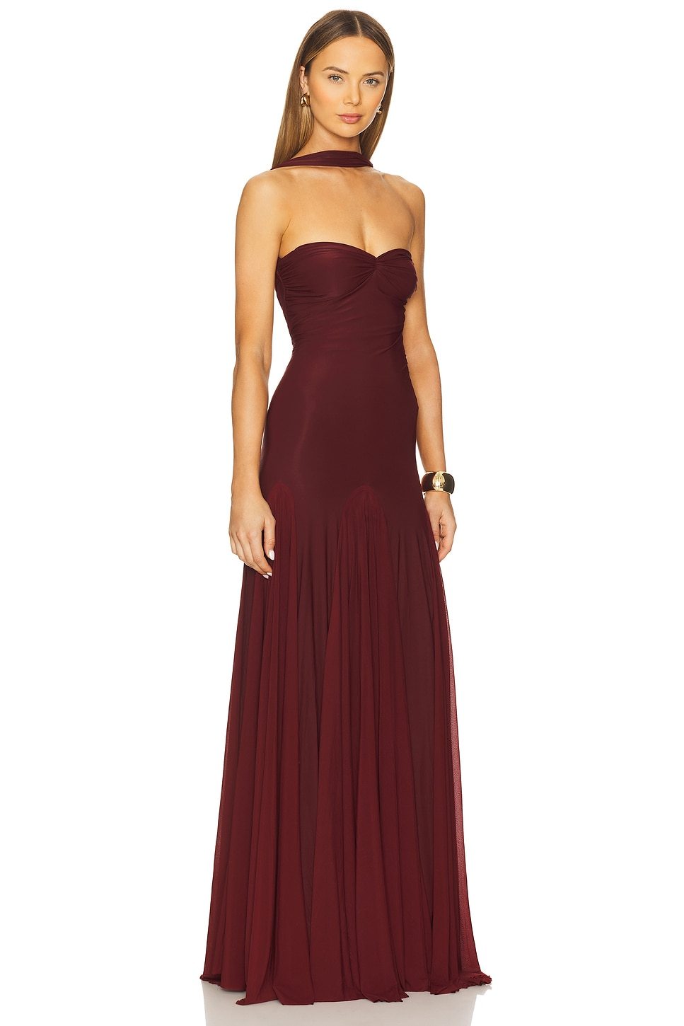 Halter Neck Gathering Solid Maxi Dress