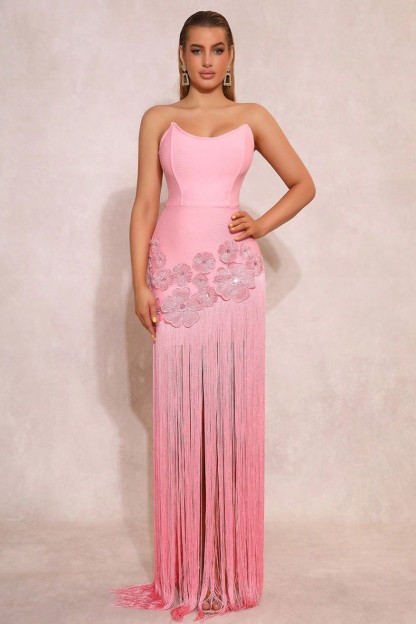 Beaded Embroidered Tassel Maxi Dress