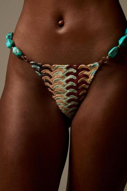 Crochet Beaded Halter Neck Bikini Two Piece Set