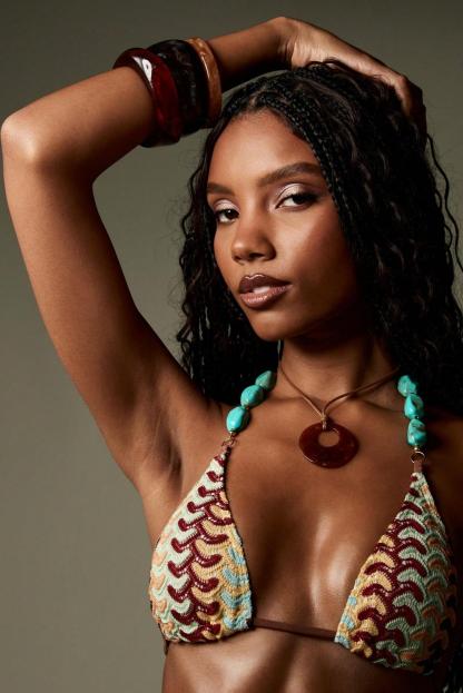 Crochet Beaded Halter Neck Bikini Two Piece Set