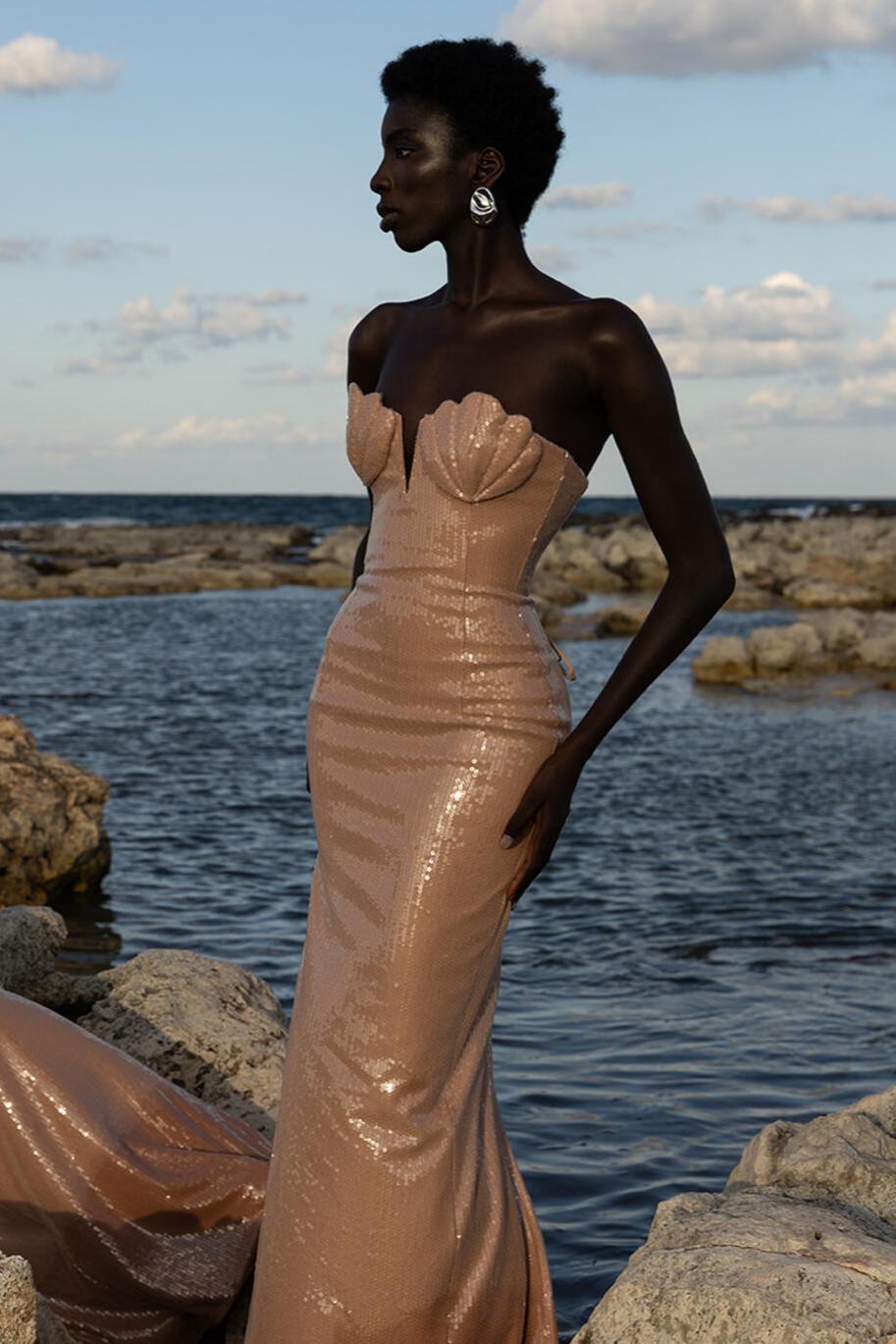 Sequin Off Shoulder Solid Maxi Dress