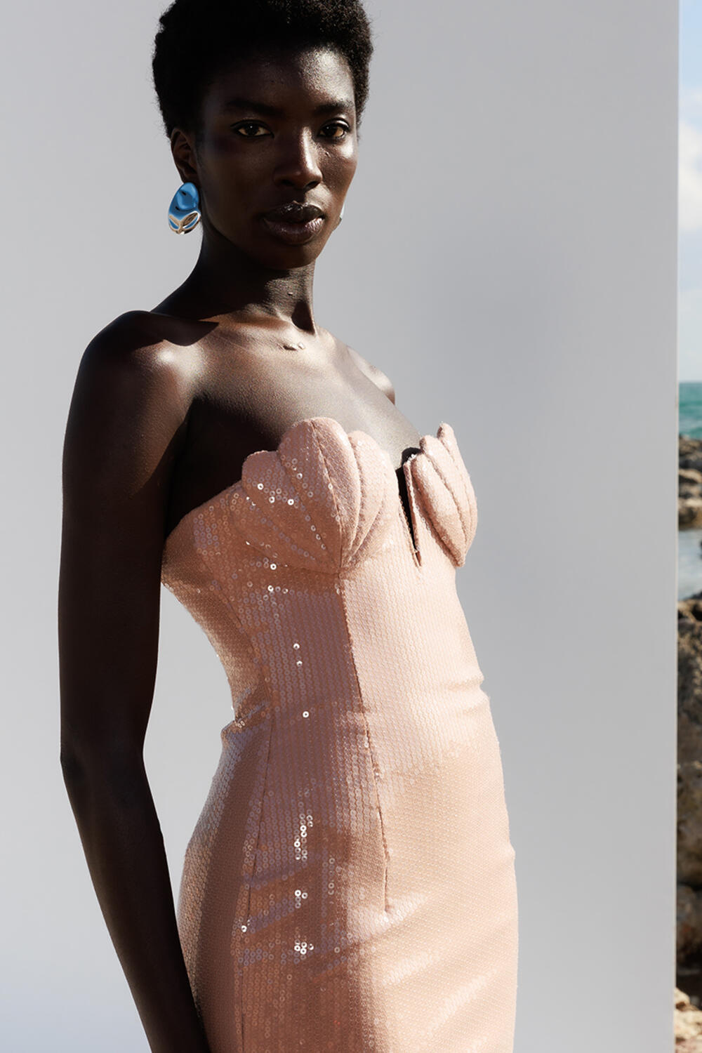 Sequin Off Shoulder Solid Maxi Dress