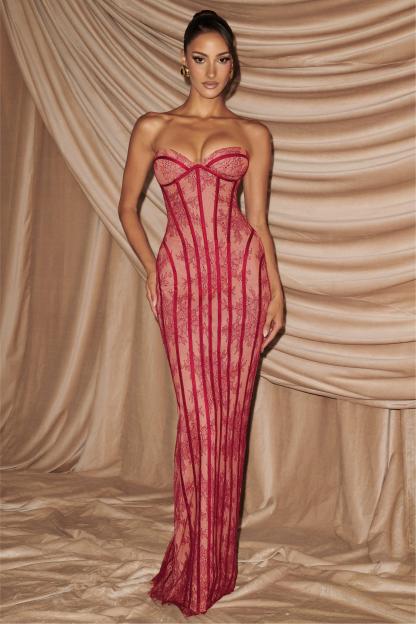 Off Shoulder Lace Sweetheart Neck Maxi Dress