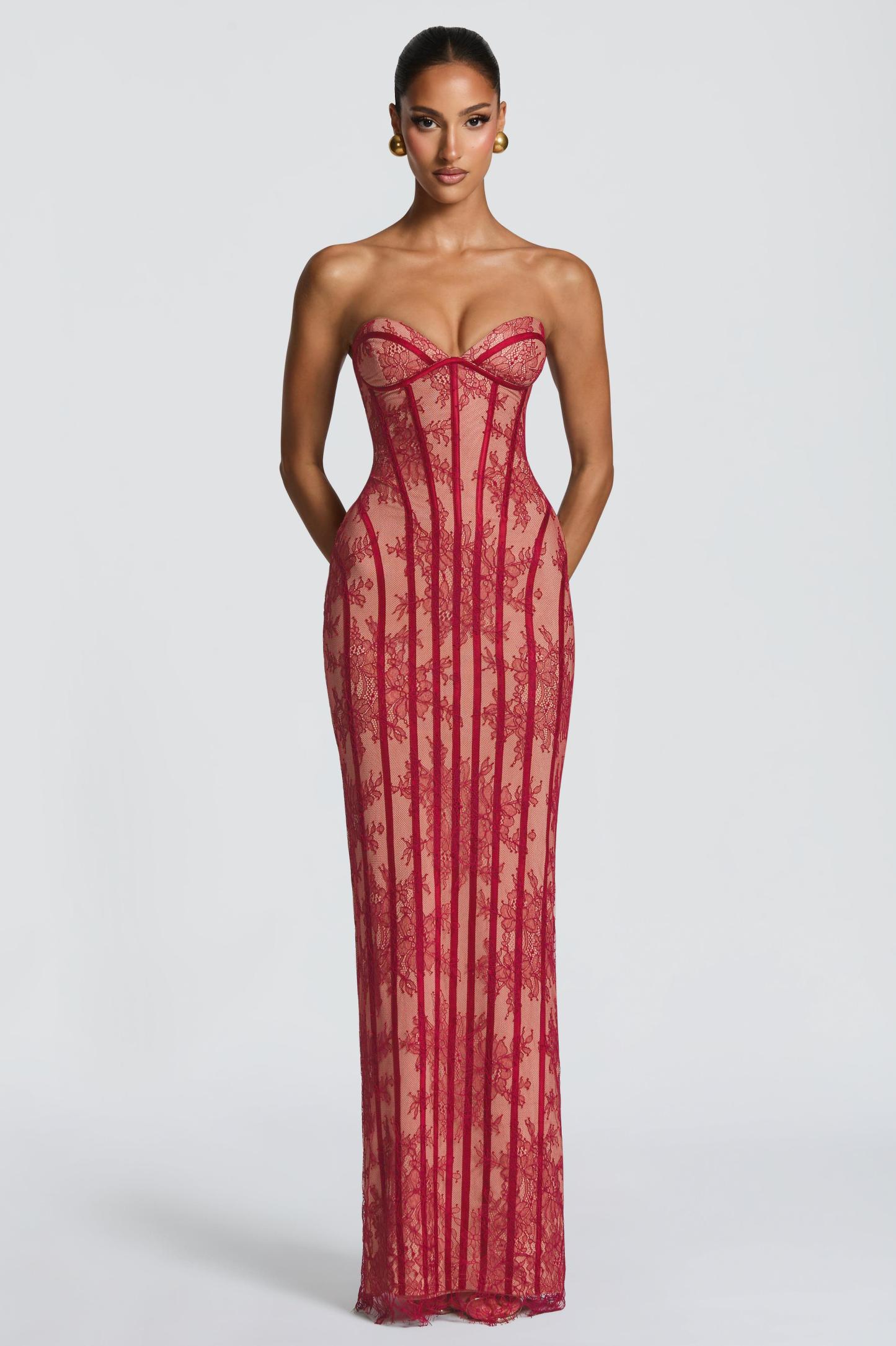 Off Shoulder Lace Sweetheart Neck Maxi Dress