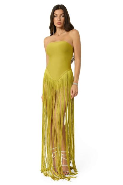 Off-Shoulder Bandage Tassel Maxi Dress