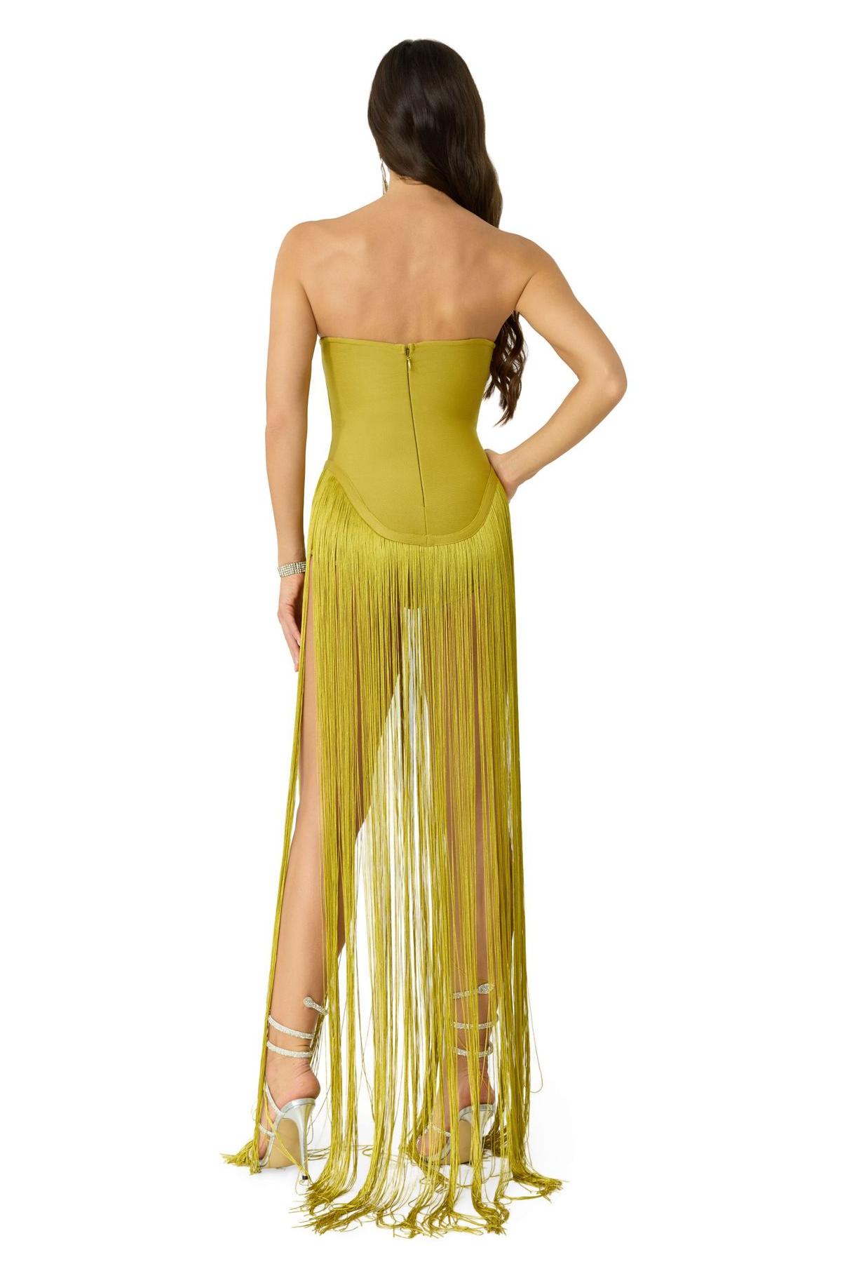 Off-Shoulder Bandage Tassel Maxi Dress